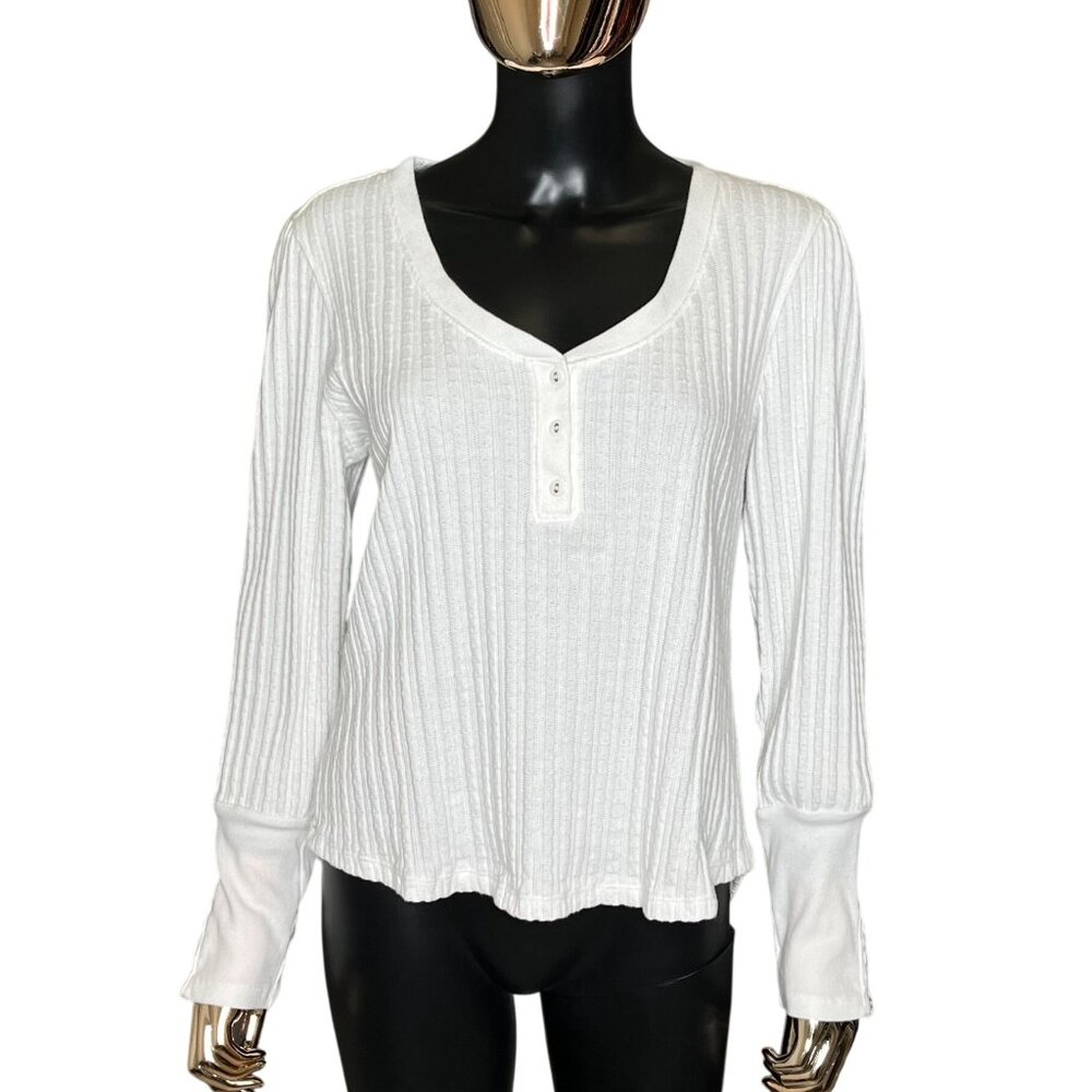 Sundance Cream Ribbed Henley Top - Picture 3 of 10